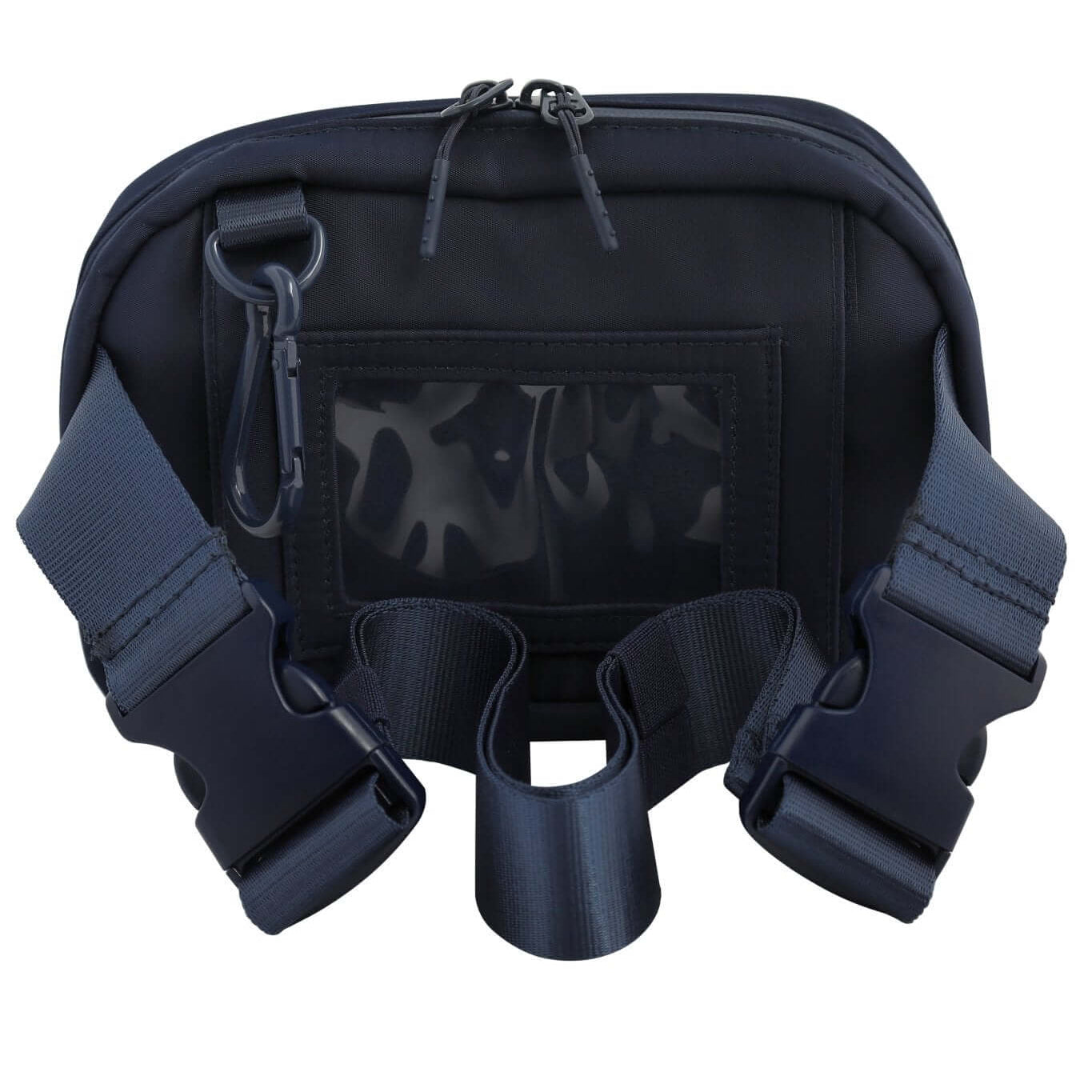 Navy Med Ready Bag - back view - clear plastic pocket for ID card with child's emergency contact details and fully detachable and adjustable strap.