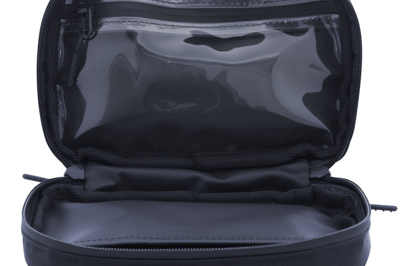 Navy Med Ready Bag - inside view - clear plastic pocket for medical plans with waterproof zip and waterproof easy wipe tough nylon fabric.