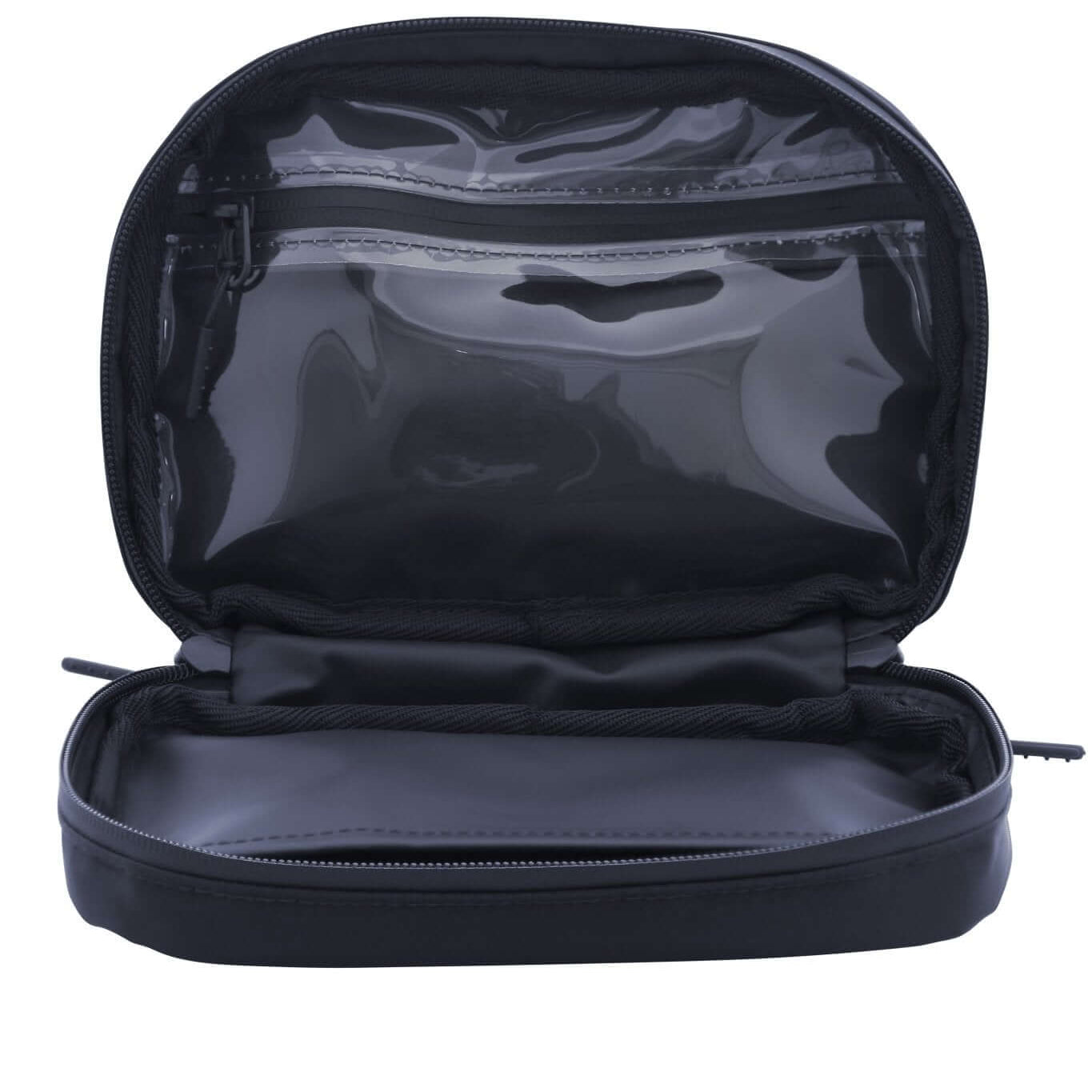Navy Med Ready Bag - inside view - clear plastic pocket for medical plans with waterproof zip and waterproof easy wipe tough nylon fabric.