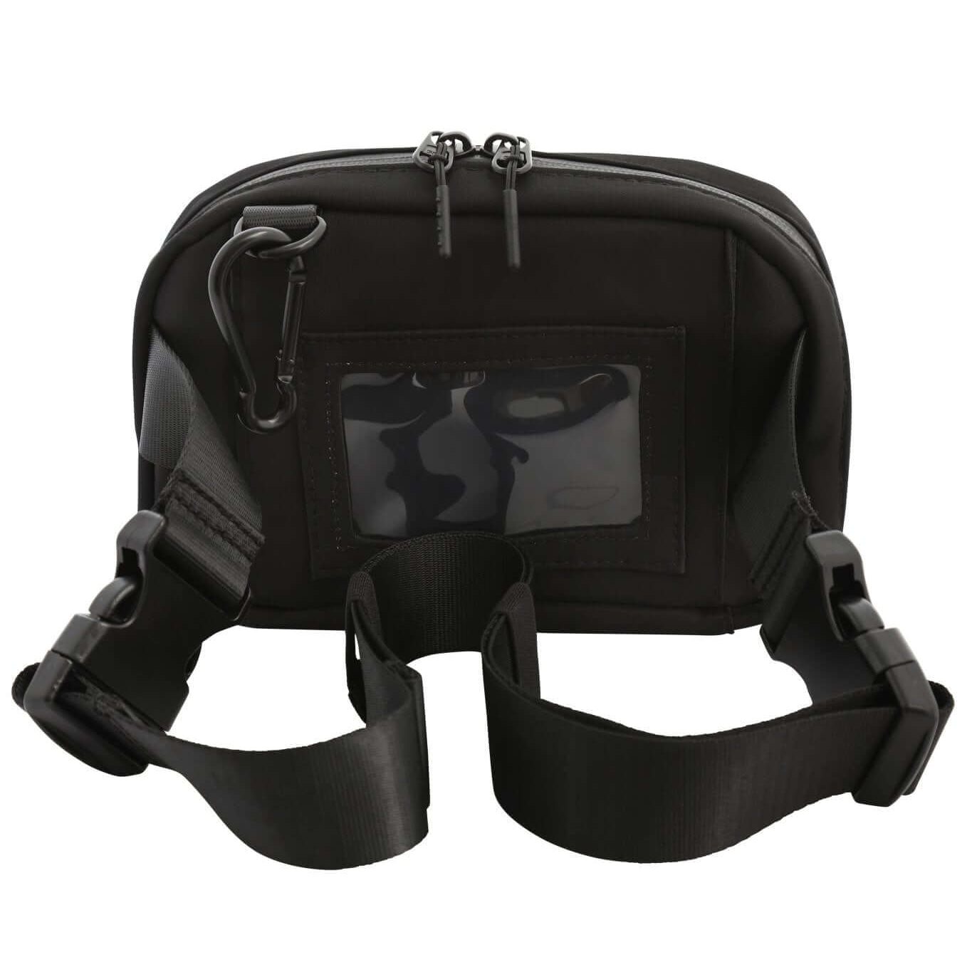 Black Med Ready Bag- back view - clear plastic pocket for ID card with child's emergency contact details and fully detachable and adjustable strap.