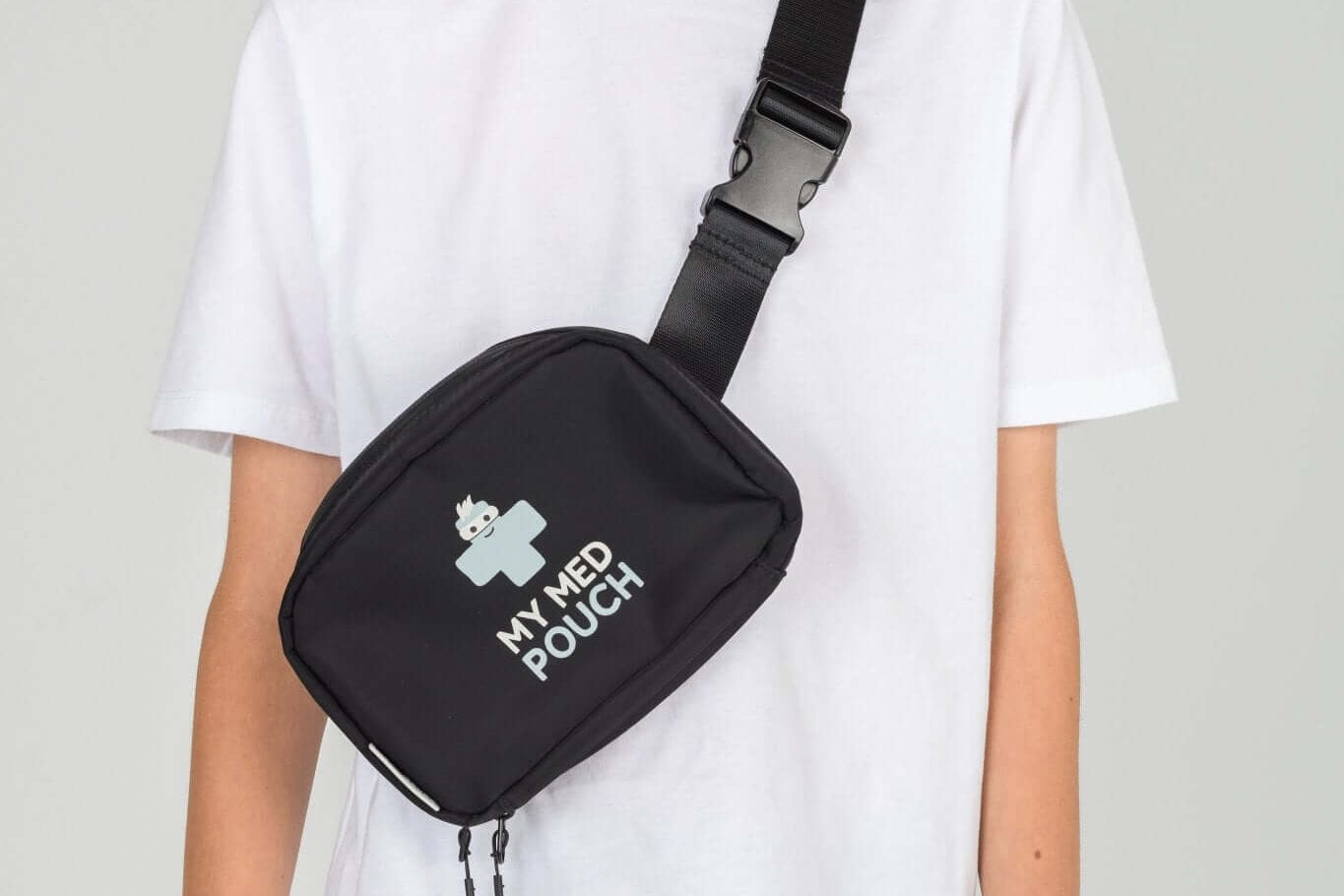 Black Med Ready Bag worn as a shoulder sling - front view.