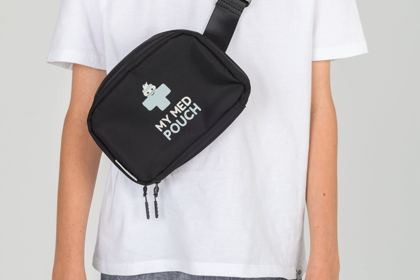 Black Med Ready Bag worn as a shoulder sling - front view.