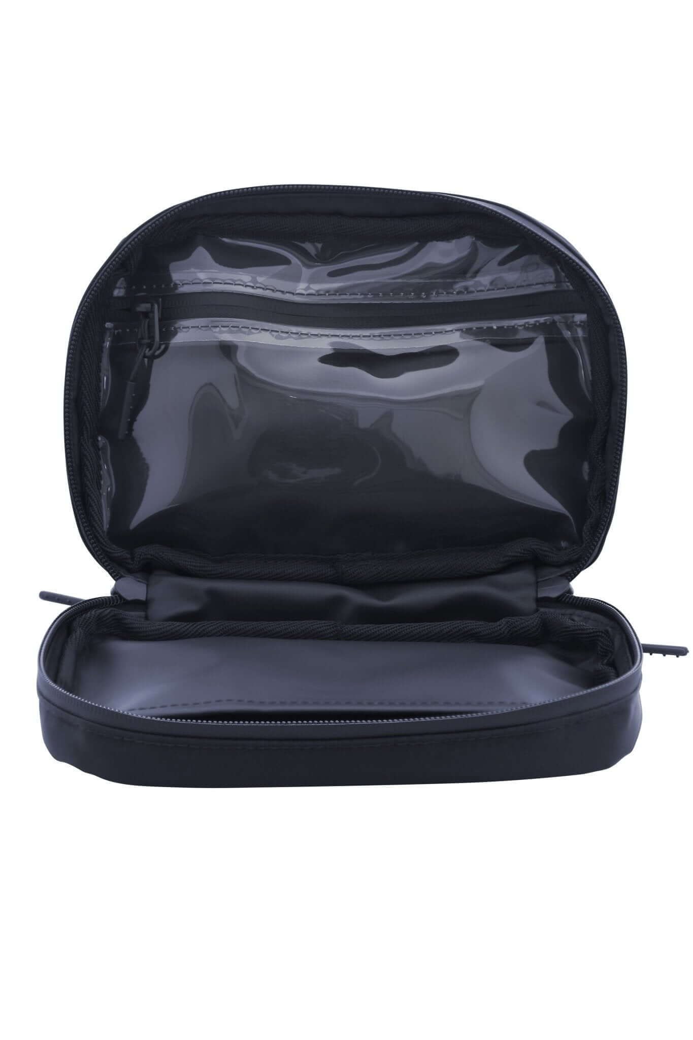 Navy Med Ready Bag - inside view - clear plastic pocket for medical plans with waterproof zip and waterproof easy wipe tough nylon fabric. 