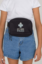 Black Med Ready Bag worn as a waist pack - front view.