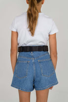 Black Med Ready Bag worn as a waist bag - back view.